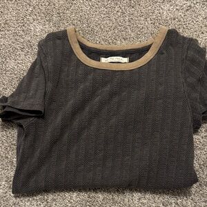 We The Free Free People Gray and Tan Short Sleeve Tee